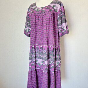 The Vermont Country Store Cotton Tiered Lounger House Dress Short Sleeve